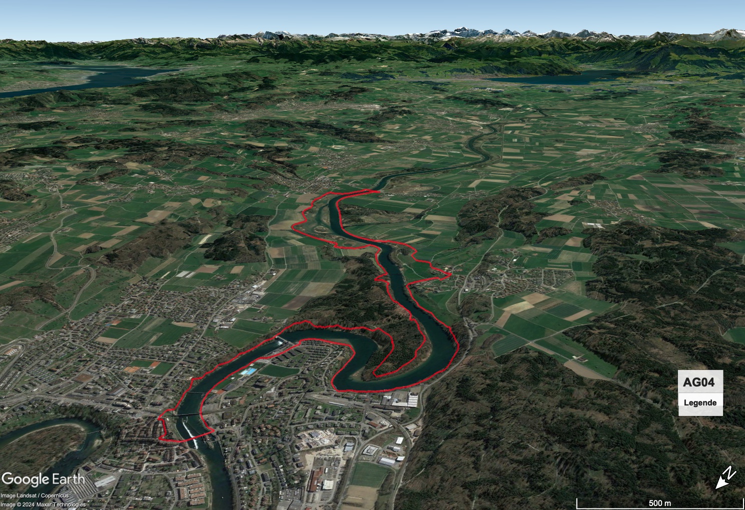 Google Earth Karte mit Wegstrecke 